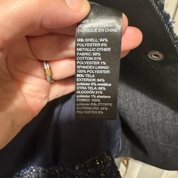 White House Black Market Blue Shimmer Tweed Moto Jacket 4 - Picture 10 of 13